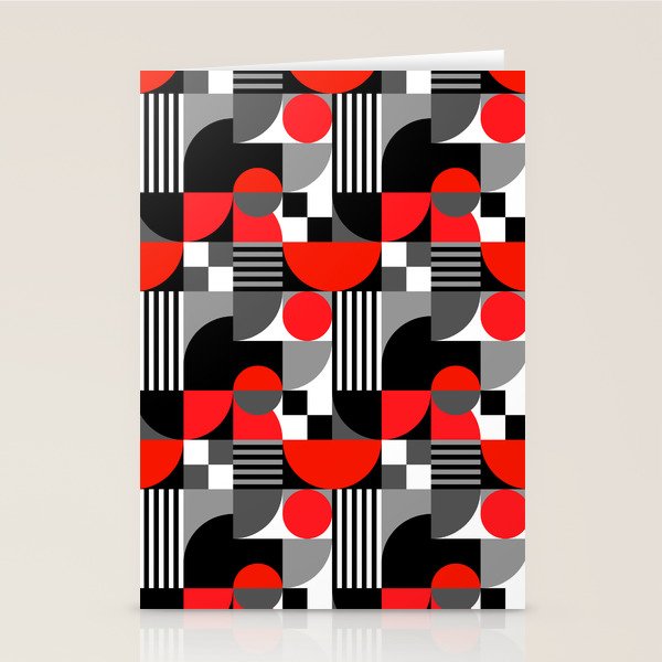 Mid Century Modern Geometric Shapes and Stripes No. 2 Red, Gray, Black Stationery Card Gallery Image 1