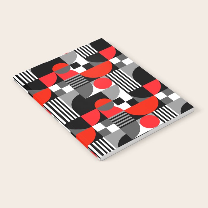 Mid Century Modern Geometric Shapes and Stripes No. 2 Red, Gray, Black Notebook Gallery Image 2
