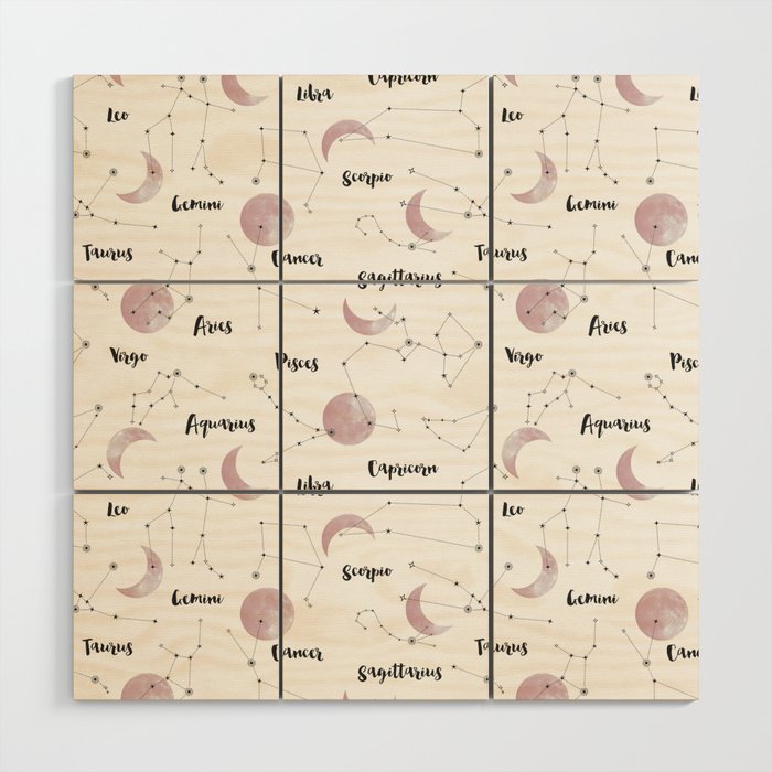 Pink Moon and Constellations Wood Wall Art Gallery Image 1