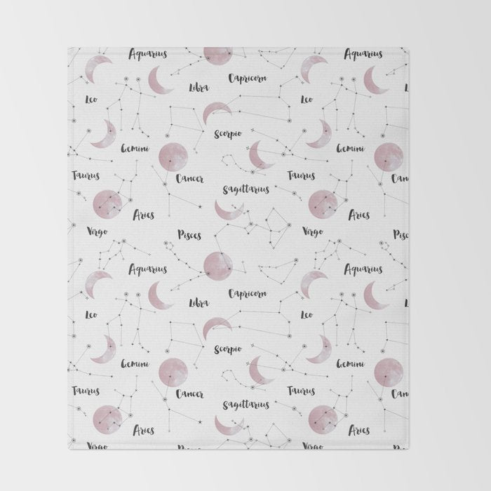 Pink Moon and Constellations Throw Blanket Gallery Image 2