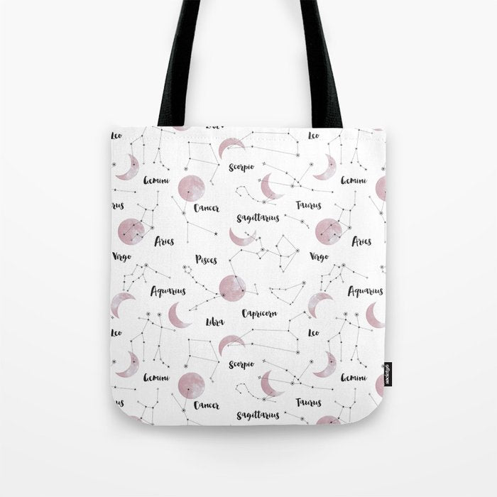 Pink Moon and Constellations Tote Bag Gallery Image 1