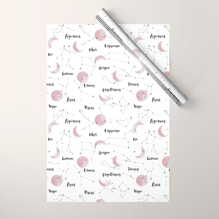 Pink Moon and Constellations Wrapping Paper Gallery Image 1