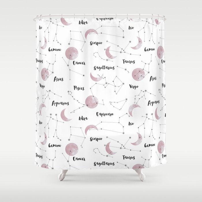 Pink Moon and Constellations Shower Curtain Gallery Image 1