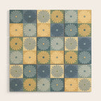 Retro Flowers Check Pattern VII Wood Wall Art Gallery Image 1