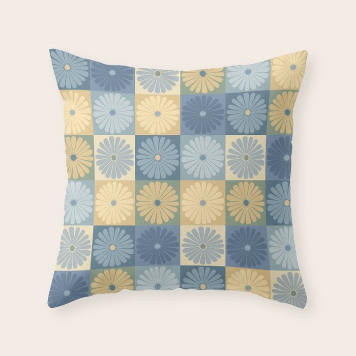 Retro Flowers Check Pattern VII Throw Pillow Gallery Image 1