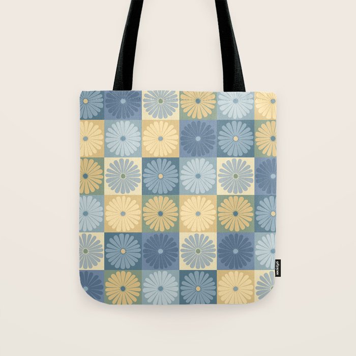 Retro Flowers Check Pattern VII Tote Bag Gallery Image 1