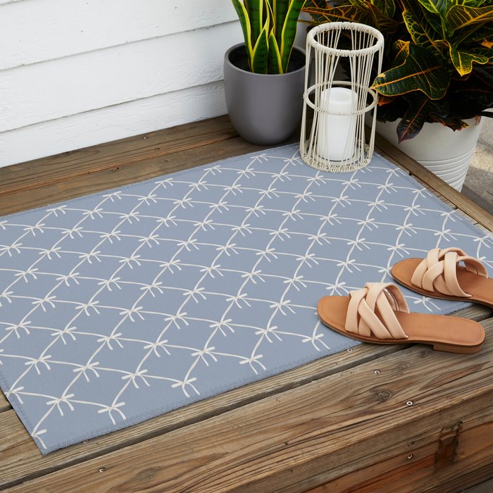 Bows & Ribbons Pattern XLIV Light Pastel Blue Outdoor Rug Gallery Image 2