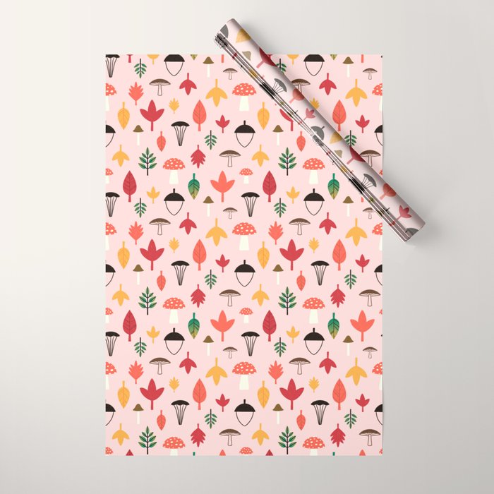 Foraged Mushrooms and Fall Acorns Wrapping Paper Gallery Image 1
