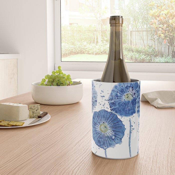 four blue dandelions watercolor Wine Chiller Gallery Image 4