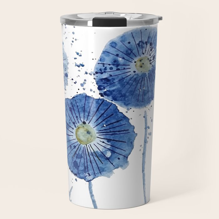 four blue dandelions watercolor Travel Mug Gallery Image 1