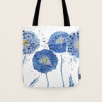 four blue dandelions watercolor Tote Bag Gallery Image 1