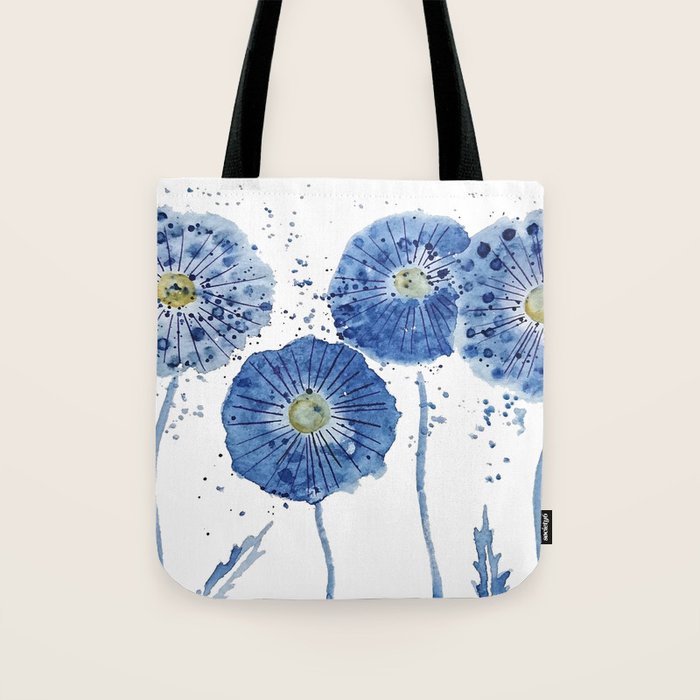 four blue dandelions watercolor Tote Bag Gallery Image 1