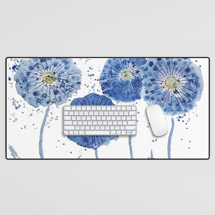 four blue dandelions watercolor Desk Mat Gallery Image 1