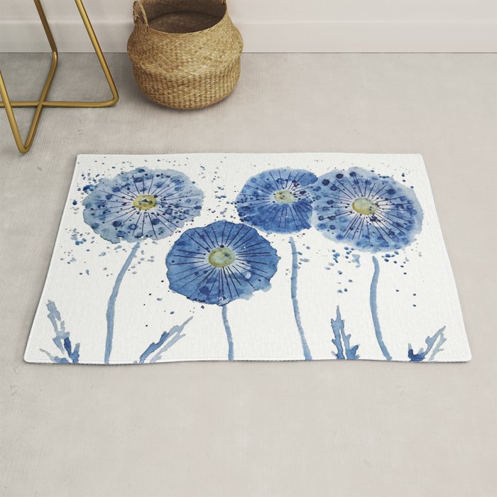 four blue dandelions watercolor Rug Gallery Image 1