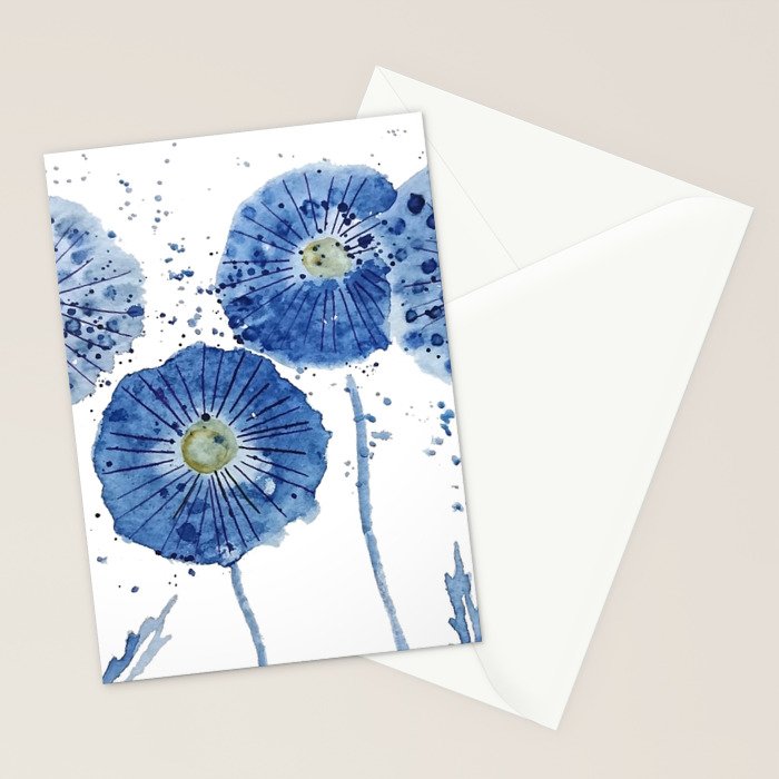 four blue dandelions watercolor Stationery Card Gallery Image 2