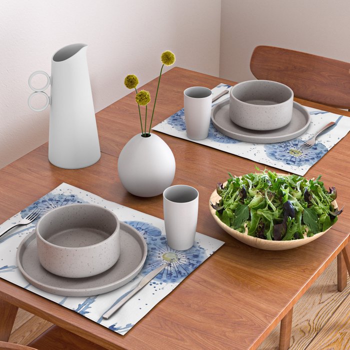 four blue dandelions watercolor Placemat Gallery Image 2