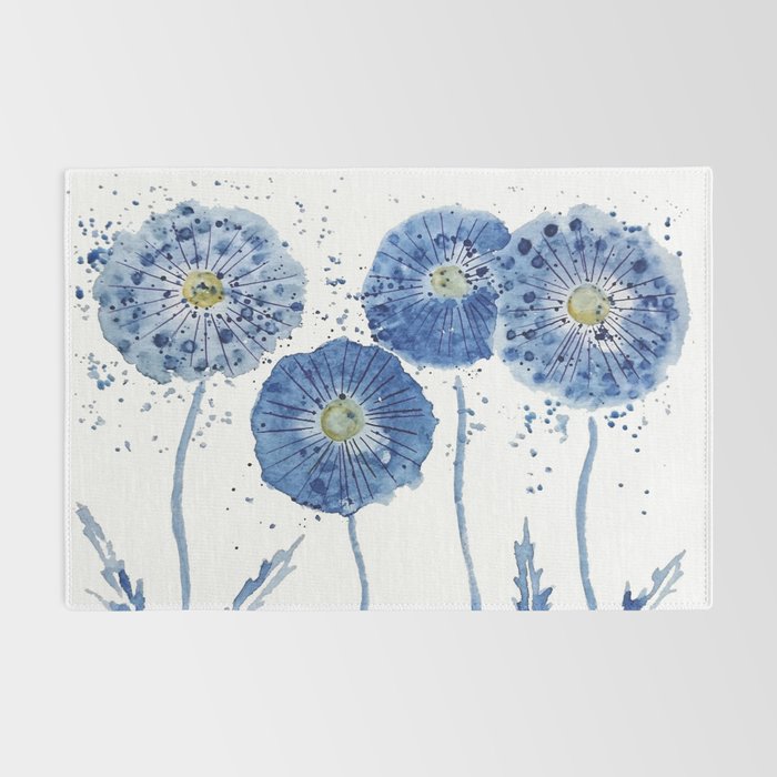 four blue dandelions watercolor Rug Gallery Image 2