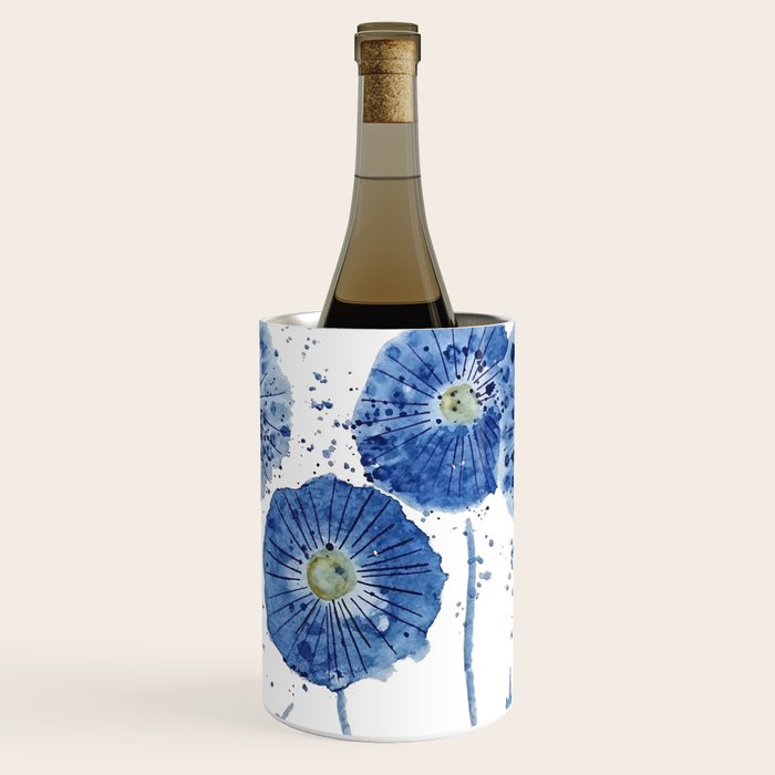 four blue dandelions watercolor Wine Chiller Gallery Image 1
