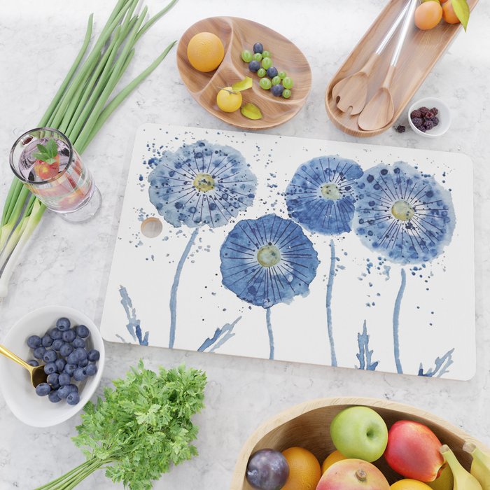 four blue dandelions watercolor Cutting Board Gallery Image 2