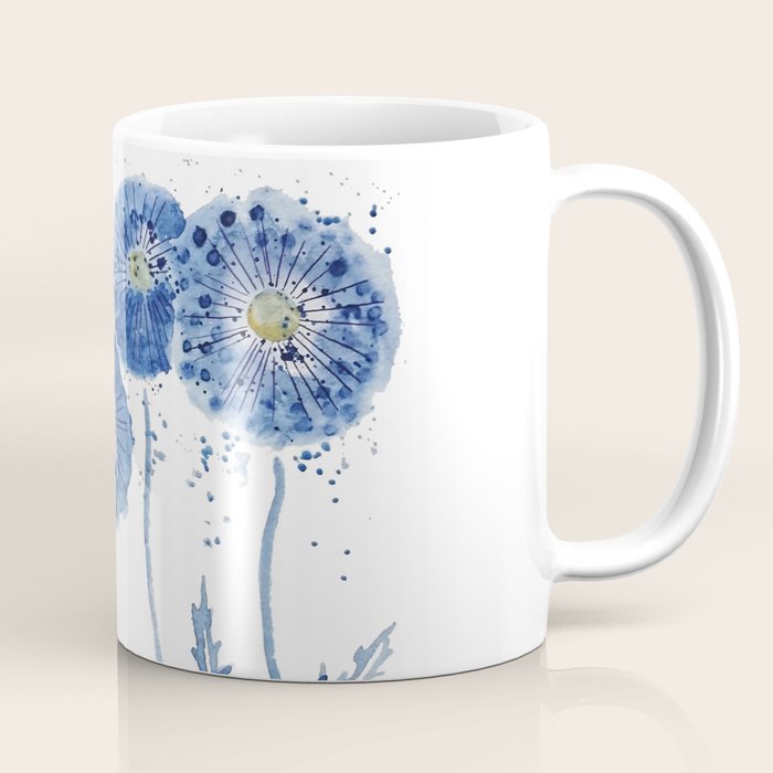 four blue dandelions watercolor Coffee Mug Gallery Image 1