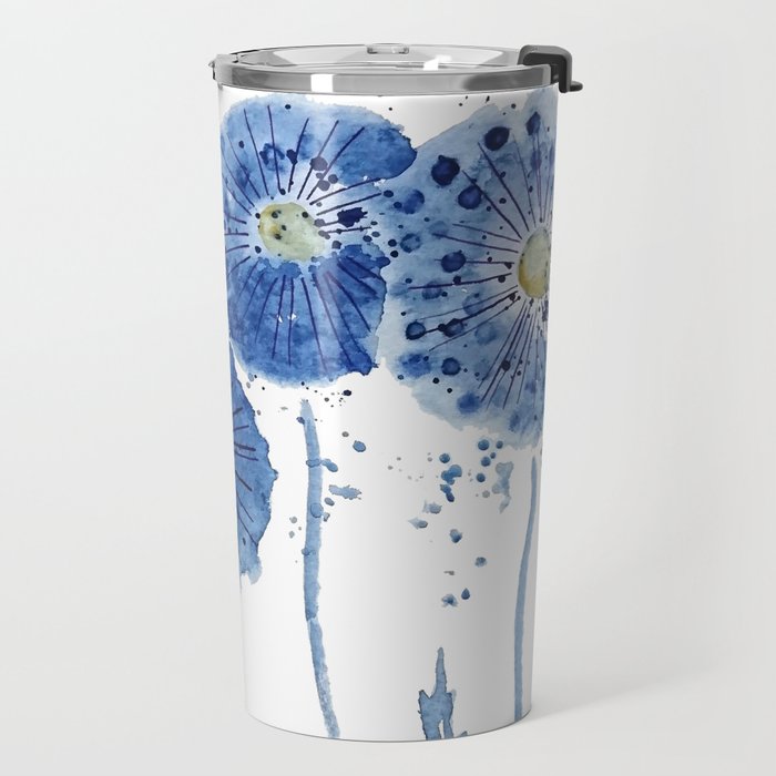 four blue dandelions watercolor Travel Mug Gallery Image 2