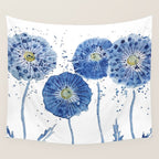 four blue dandelions watercolor Wall Tapestry Gallery Image 4
