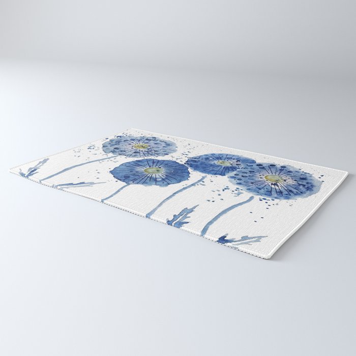 four blue dandelions watercolor Rug Gallery Image 3