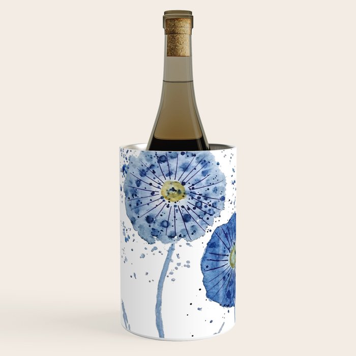 four blue dandelions watercolor Wine Chiller Gallery Image 2