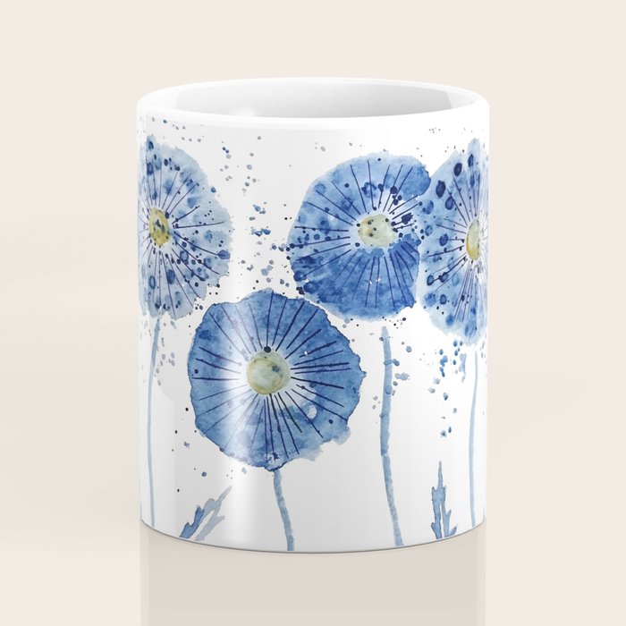 four blue dandelions watercolor Coffee Mug Gallery Image 4