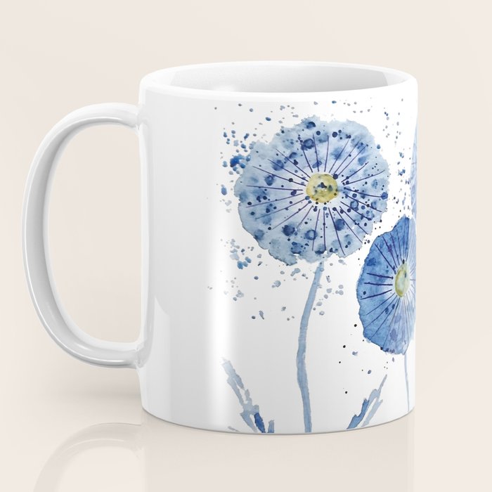 four blue dandelions watercolor Coffee Mug Gallery Image 3