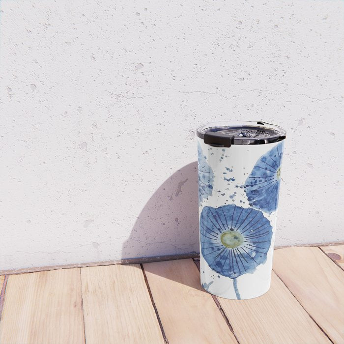 four blue dandelions watercolor Travel Mug Gallery Image 4