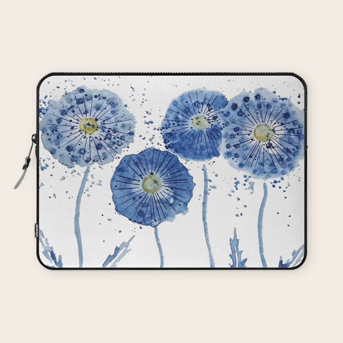 four blue dandelions watercolor Laptop Sleeve Gallery Image 1