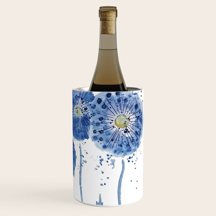 four blue dandelions watercolor Wine Chiller Gallery Image 3
