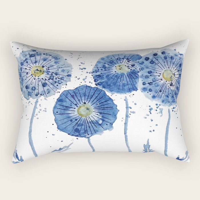 four blue dandelions watercolor Rectangular Pillow Gallery Image 1