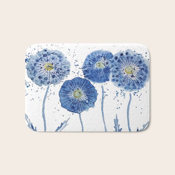 four blue dandelions watercolor Bath Mat Gallery Image 1