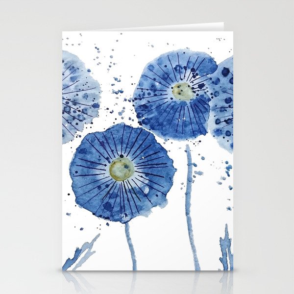 four blue dandelions watercolor Stationery Card Gallery Image 2