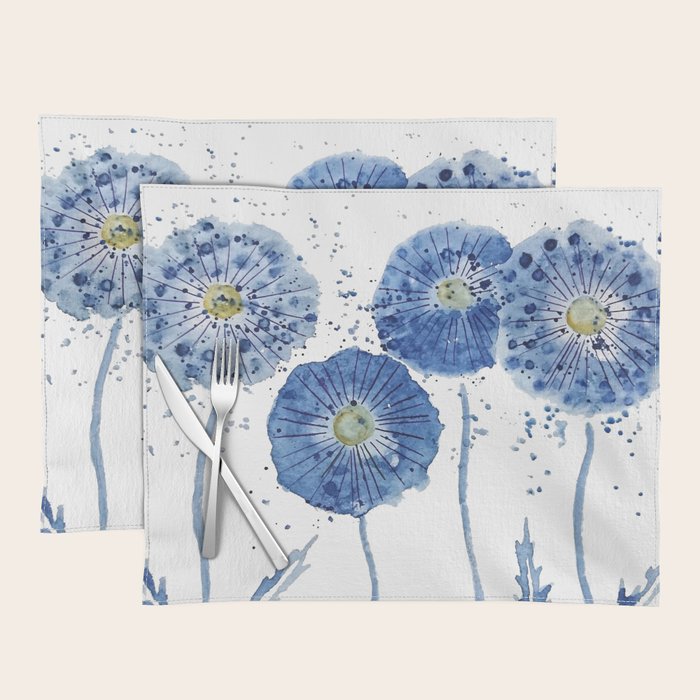 four blue dandelions watercolor Placemat Gallery Image 1