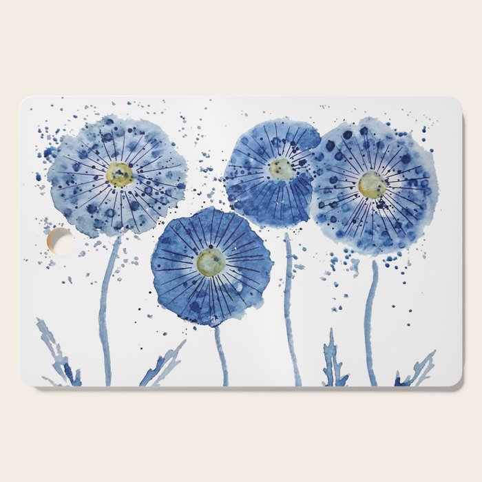 four blue dandelions watercolor Cutting Board Gallery Image 1