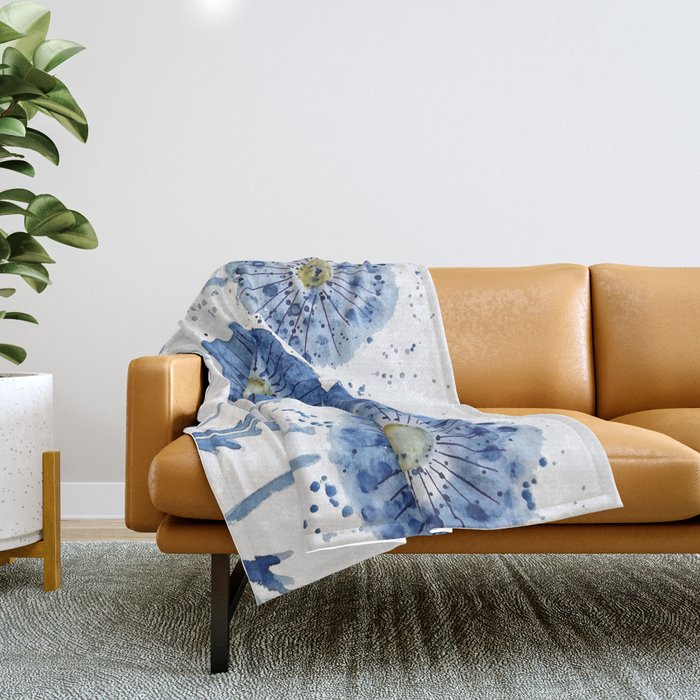 four blue dandelions watercolor Throw Blanket Gallery Image 1