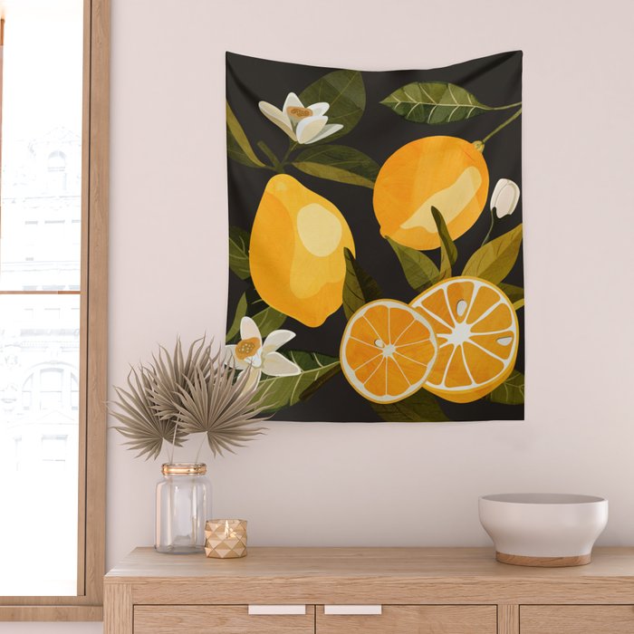 Lemons Botanical Art 1 Wall Tapestry Gallery Image 2