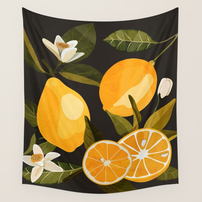 Lemons Botanical Art 1 Wall Tapestry Gallery Image 1