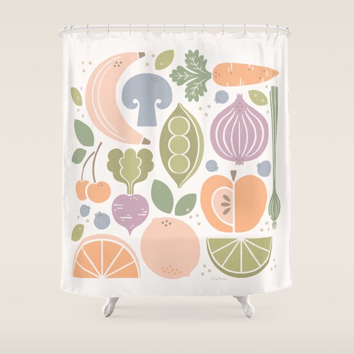 Fruits and Veggies 2025 Calendar Pastel Shower Curtain Gallery Image 1