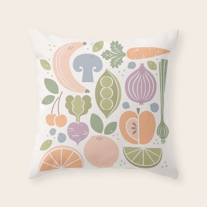 Fruits and Veggies 2025 Calendar Pastel Throw Pillow Gallery Image 6