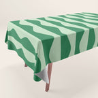 Retro Wavy Lines Pattern in Green Tablecloth Gallery Image 1