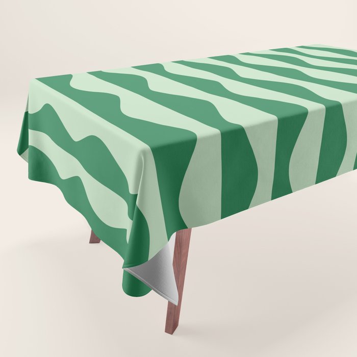 Retro Wavy Lines Pattern in Green Tablecloth Gallery Image 1