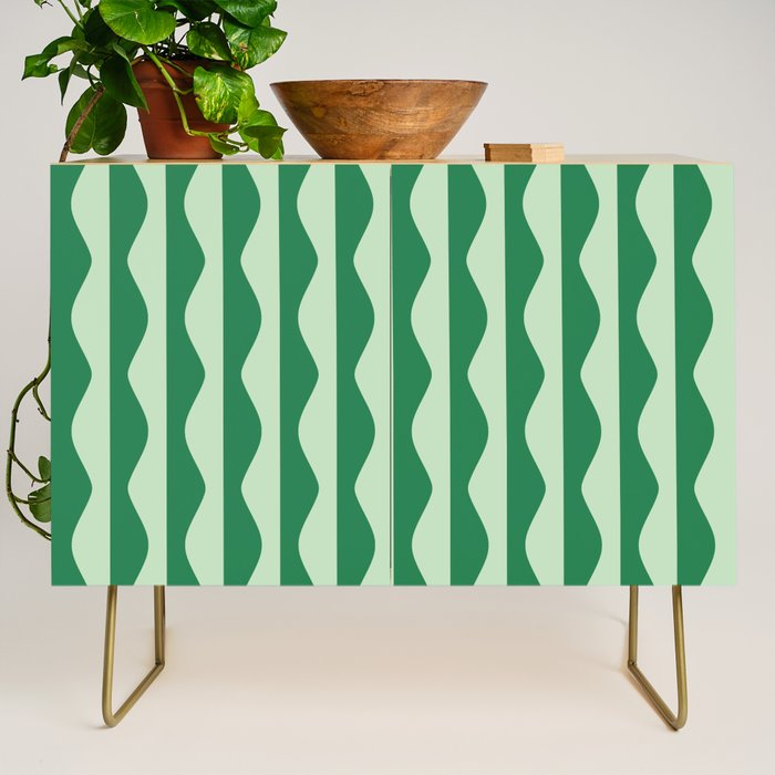 Retro Wavy Lines Pattern in Green Credenza Gallery Image 1