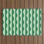 Retro Wavy Lines Pattern in Green Outdoor Rug Gallery Image 1