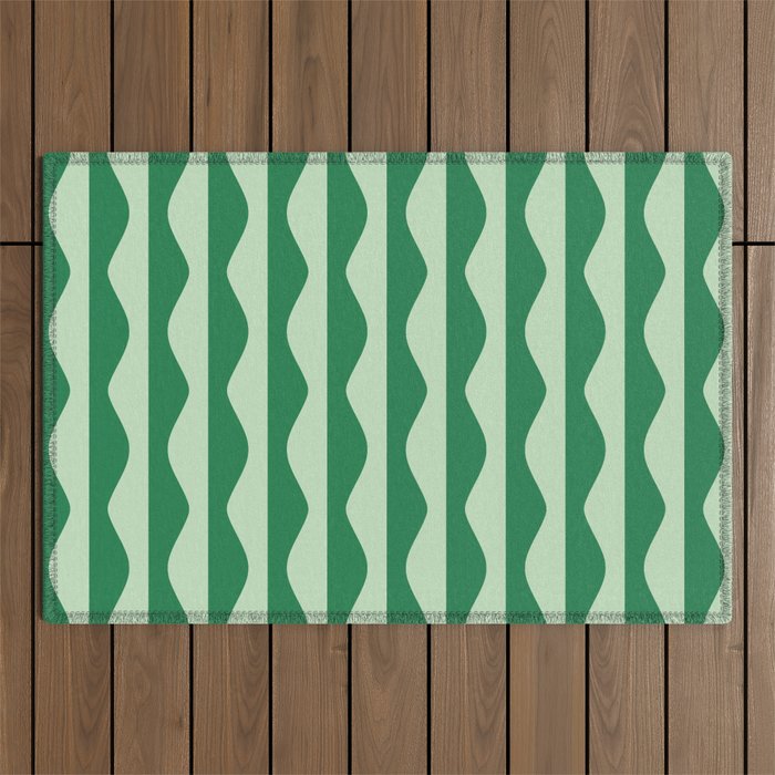Retro Wavy Lines Pattern in Green Outdoor Rug Gallery Image 1