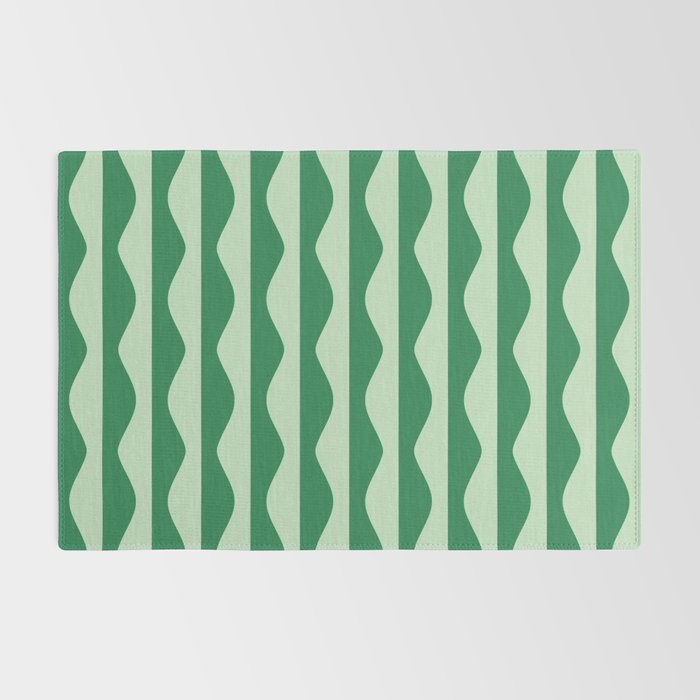 Retro Wavy Lines Pattern in Green Rug Gallery Image 2