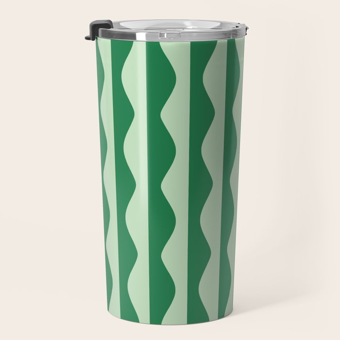 Retro Wavy Lines Pattern in Green Travel Mug Gallery Image 3